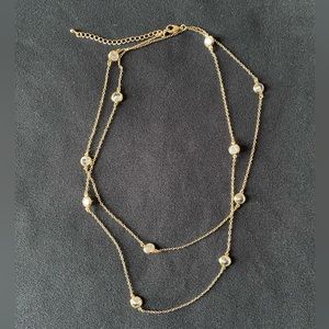 18” gold necklace with white stone accents
